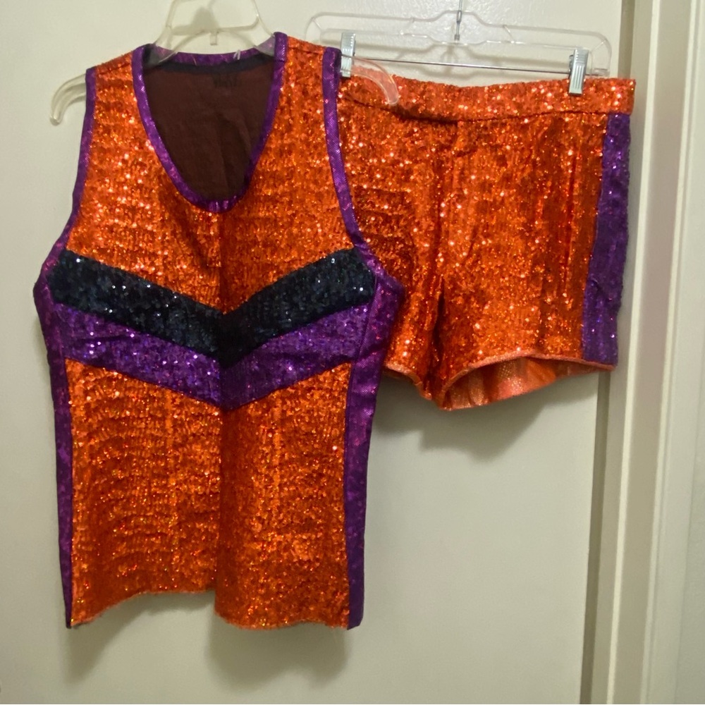 Onik Los Angeles Womens All Sequins Cheer Costume Outfit L Tank Top & Shorts